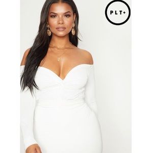 Pretty Little Thing Plus White Bardot Bodysuit